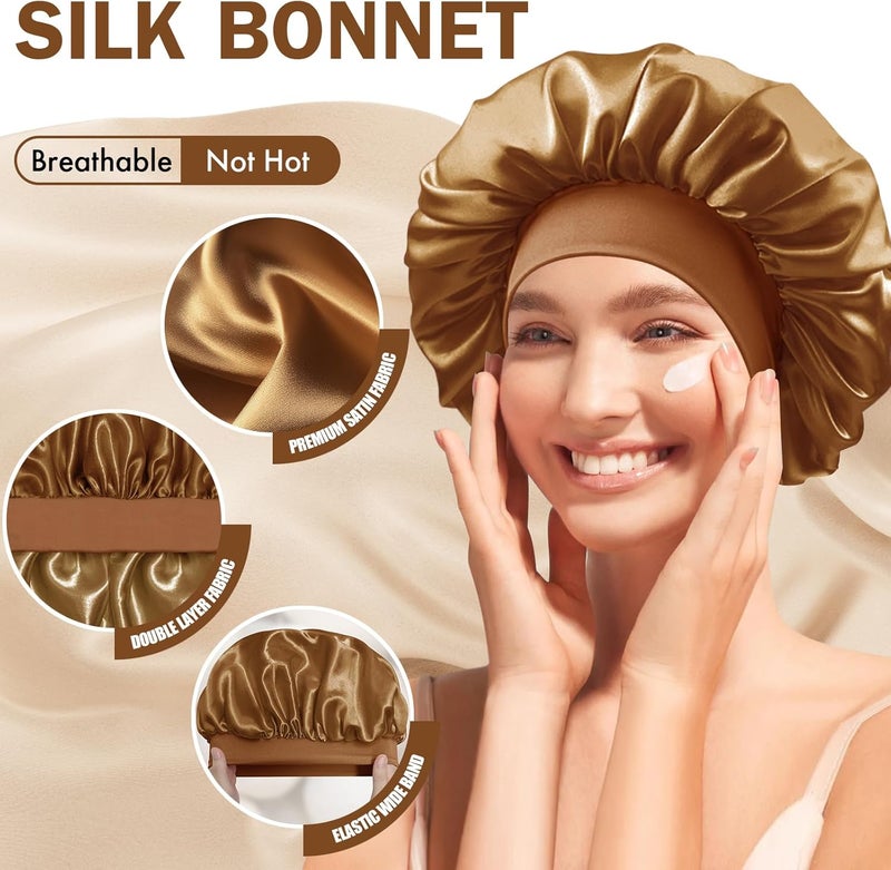 Doitory Store Satin Silk Bonnet for Sleeping, Double Layer Silk Sleep Cap for Men & Women, Soft Satin Lined Bonnet for Curly Hair - Image 5